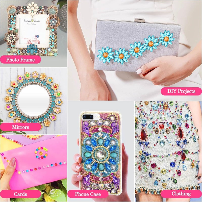 Anezus1200Pcs Craft Gems with 2Pcs B7000 Jewelry Glue, Flat Back Sequins Jewels Embellishments Rhinestones Gemstones for Bedazzling, Decor, Clothing - Image 2
